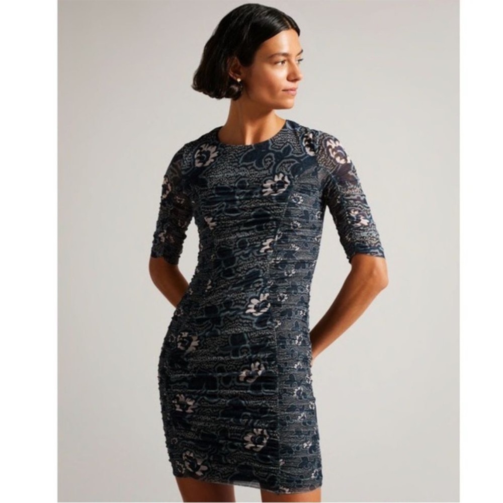 Ted Baker Velvit Floral Print Ruched Bodycon Dress